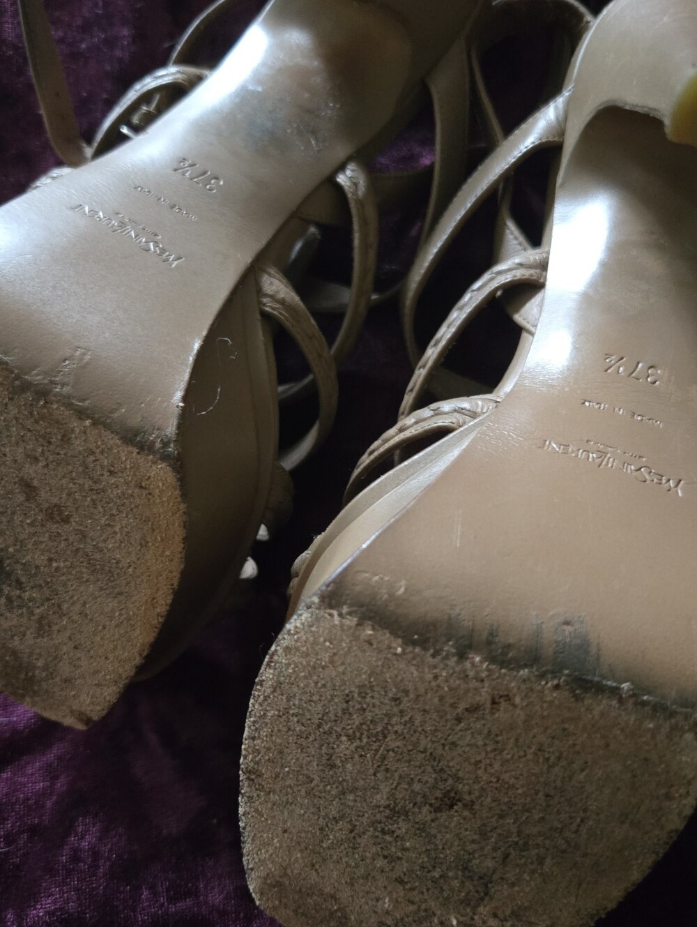 YSL Hamptons Tribute Strappy Platform Heeled Sandal 37.5 Taupe - Picture 6 of 8